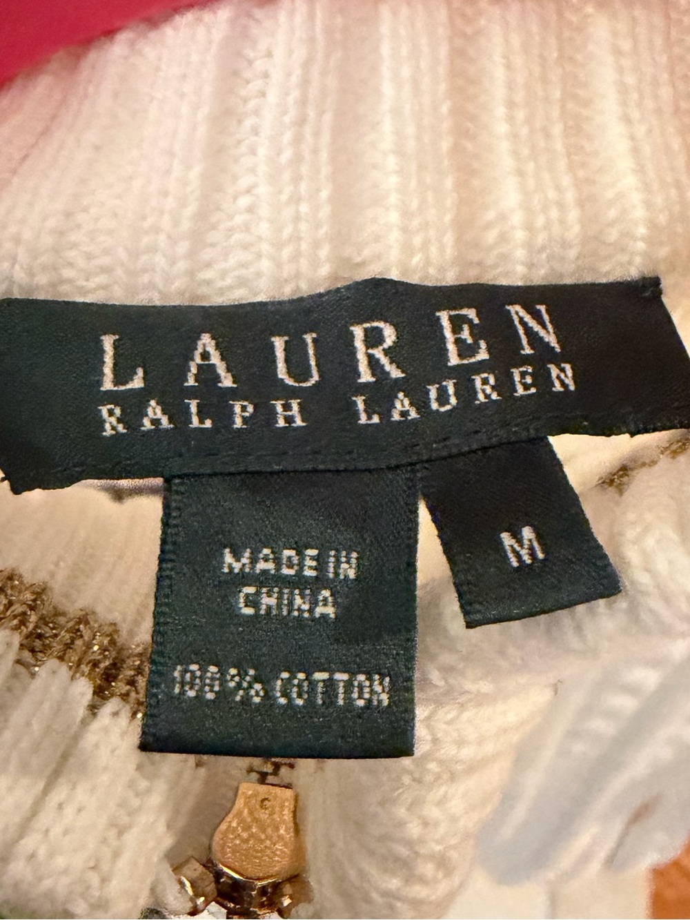 NWT Lauren Ralph Lauren White Cable-Knit Zip Cardigan with Gold Hardware - Picture 10 of 10